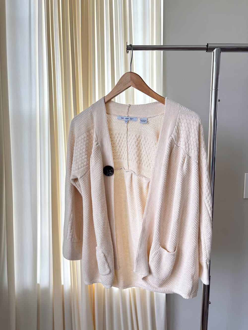 Eight Eight Eight Cardigan M Cream Knit Single Button Pocket Y2K Coastal Grandma